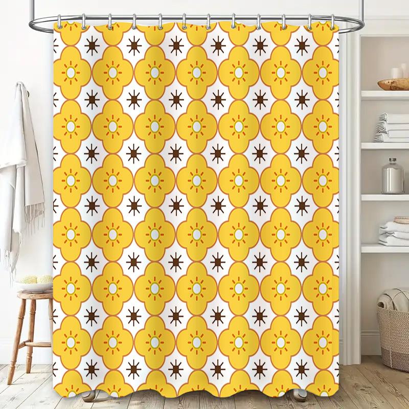 Modern Floral Shower Curtain Bright Yellow White Decorative Bathtub Rod Pocket Waterproof Fabric Home Bathroom Accessory For Kid