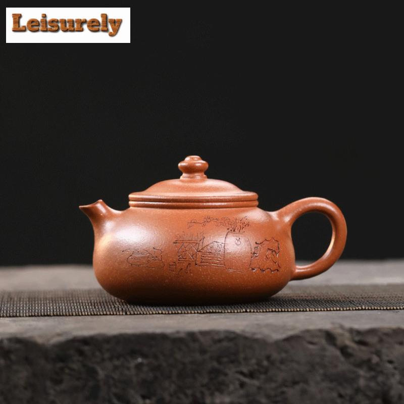 210ml Elegant Yixing Purple Clay Teapots Handmade Han Jiang Pot Raw Ore Downhill Mud Kettle With Strainer Zisha Tea Set Tea Gift