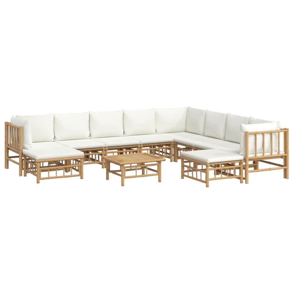 Vidaxl 11-Cz. Garden Furniture Set, Cream Cushions, Bamboo