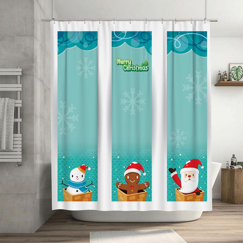 

Tu Festive Christmas Shower Curtain Santa Claus Snowman Holiday Bathroom Decor Waterproof Fabric Xmas Home Decor Gift W60H190(CM)-1 Pcs