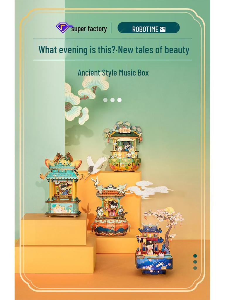 Ruotai Vintage Pozytywka DIY Puzzle 3D - Kreatywna Zabawka dla Dzieci i Prezent Urodzinowy