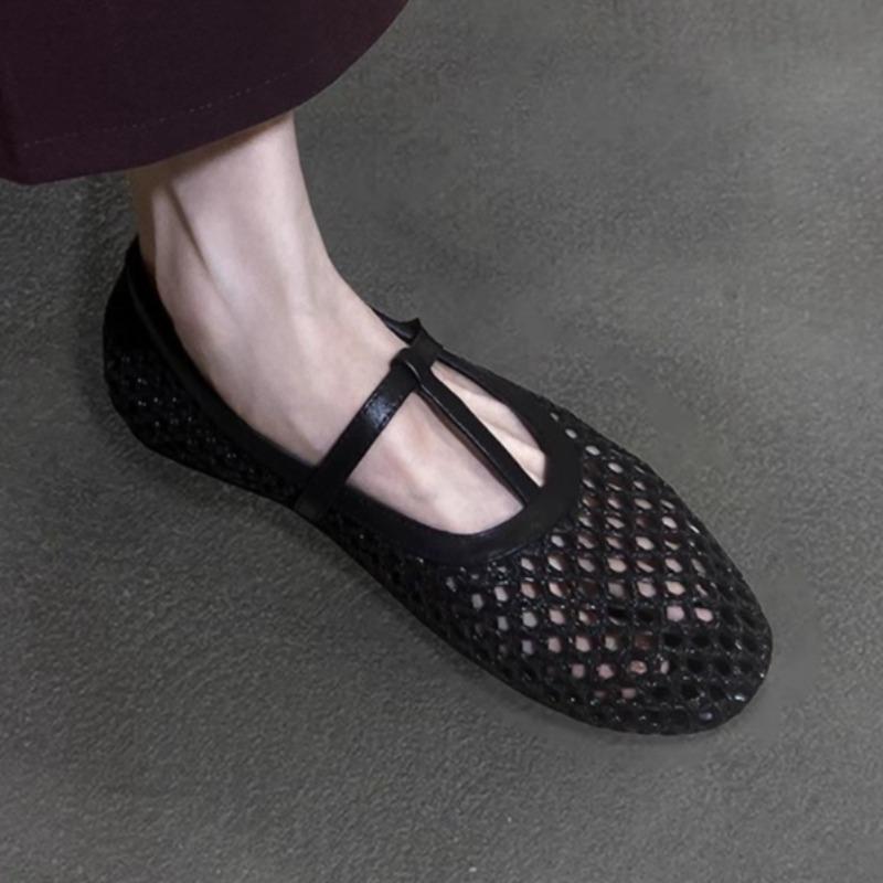 Fashion Mesh Flats Women Weave Sandals Fashion Buckle Sexy Shoes 2025 Summer New Elegant Shoes Cozy Walking Casual Zapatillas De Mujer