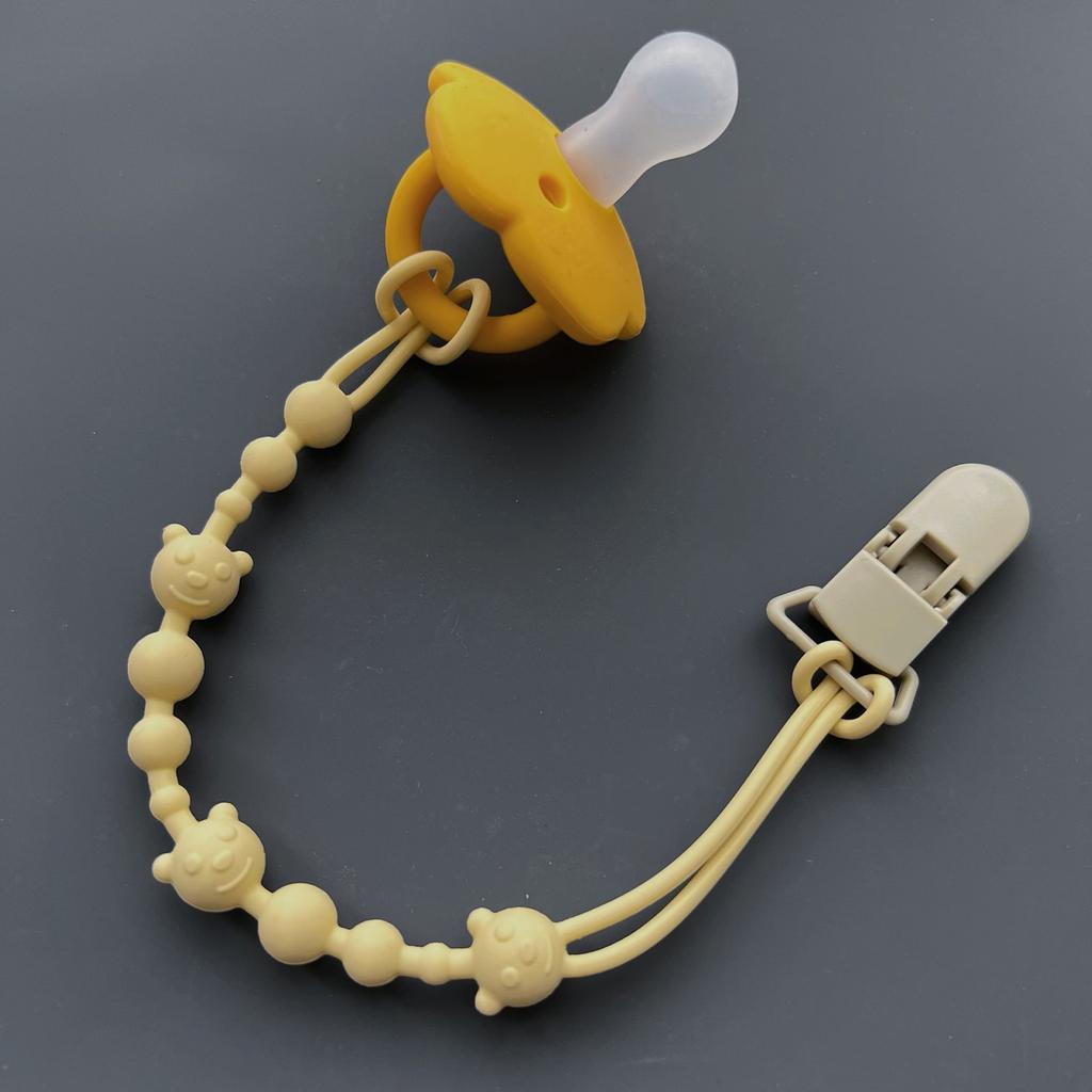Practical Silicone Pacifier Chain Bear Pattern Pacifier Clip Food Grade Silicone Baby Pacifier Clip for Teething Infants