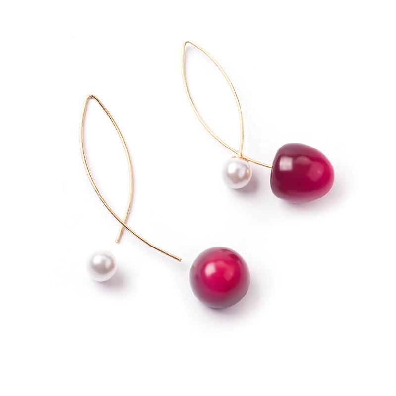 Japanese Cherry Pearl Gradient Earrings - Red & Girly Summer Style