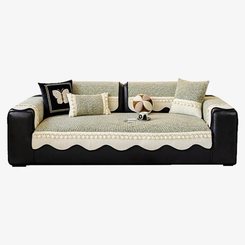 1Pc Chenille Sofa Cushion Tassels Soft Luxury Couch Slipcover Non-Slip All Seasons Universal Sofa Mat Pad For Living Room Decor