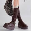 Fashion heightening platform leather boots Internet celebrity explosion boots women's autumn and winter retro versatile solid color thin fashion boots