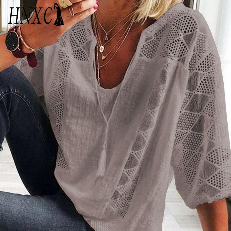 

HNXC Женская Мода Повседневные Однотонные Блузки и Рубашки с V-образным вырезом и принтом XXXXXL серый