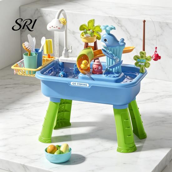 Boys Girls Water Toy Toddlers Sand And Table Toy, with Faucet, Play Food Accessories, Fishing Kitchen Sink Electric Pump for Boys, Activity