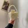 Premium bag 2025 spring new fashion woven pearl bucket handbag crossbody hollow bag