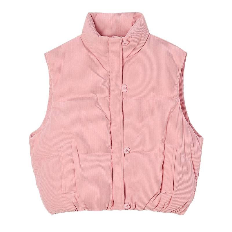 Women's Winter Corduroy Thermal Vest Loose ShortStand Collar