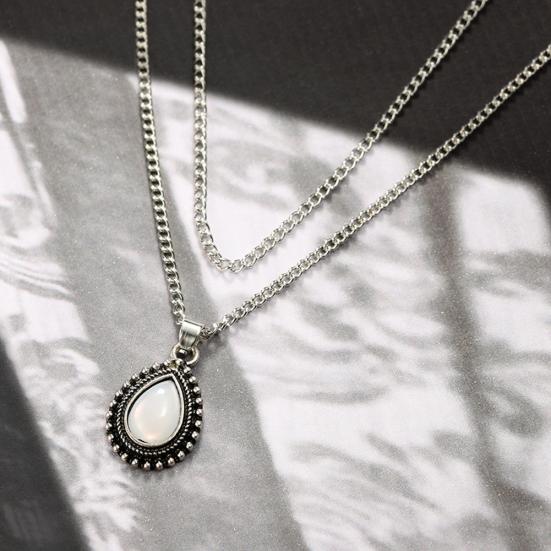Vintage Waterdrop Shaped Opal Pendant Double Layer Necklace Choker Women Jewelry
