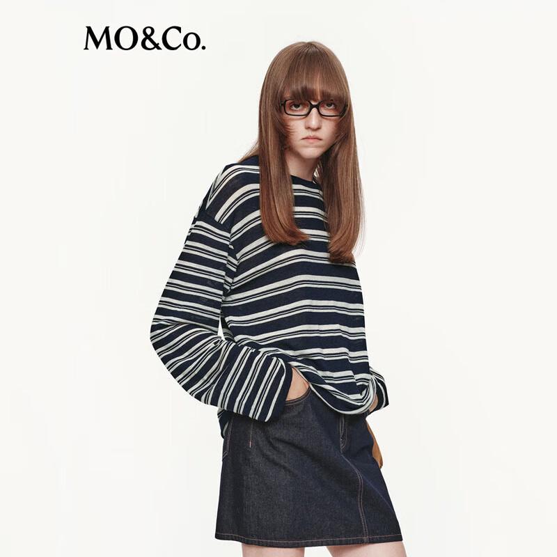 MO&Co. Women's Striped Drop-Shoulder Knit Sweater