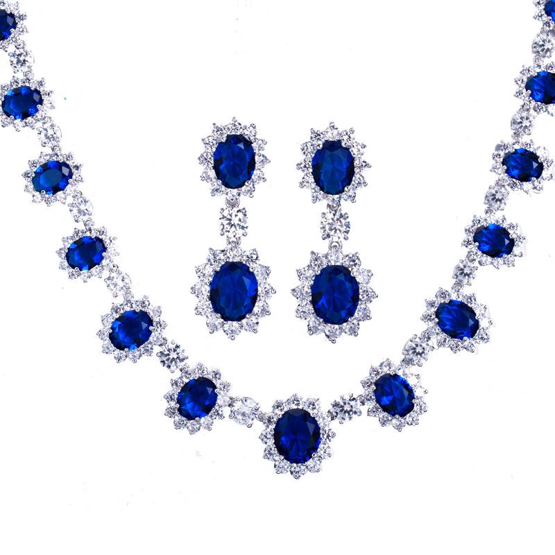 European & American Evening Dress Jewelry Set: AAA Zircon Bridal Earrings & Necklace Duo