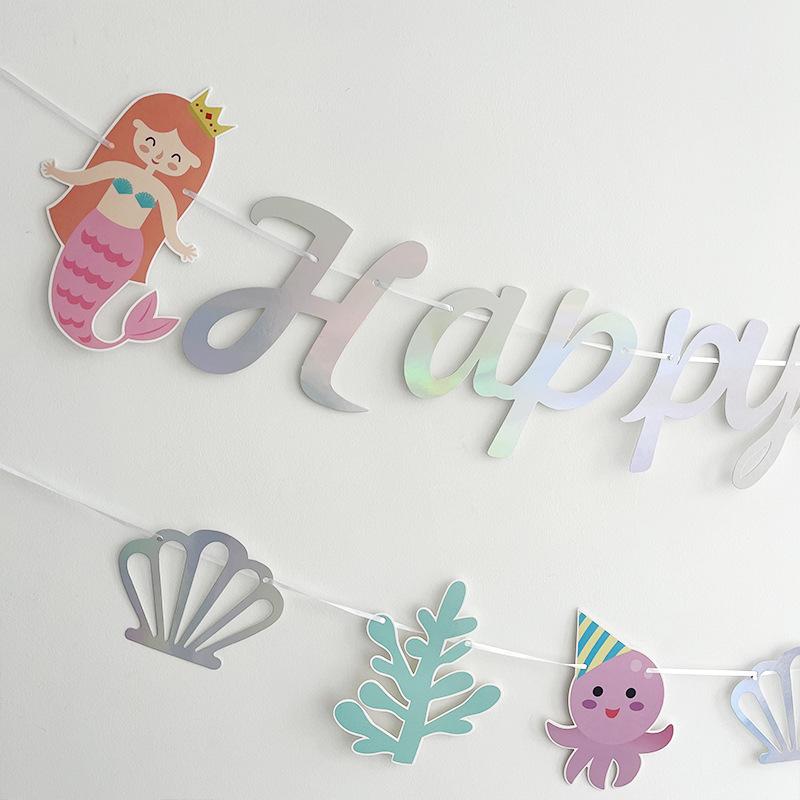 Cartoon Mermaid Banner: Birthday Party Decor for Girls