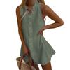 Summer Ruffle Mini Dress for Women, Sleeveless V Neck Cotton Linen Short Dress, Boho Beach Vacation Casual A-Line Sundress