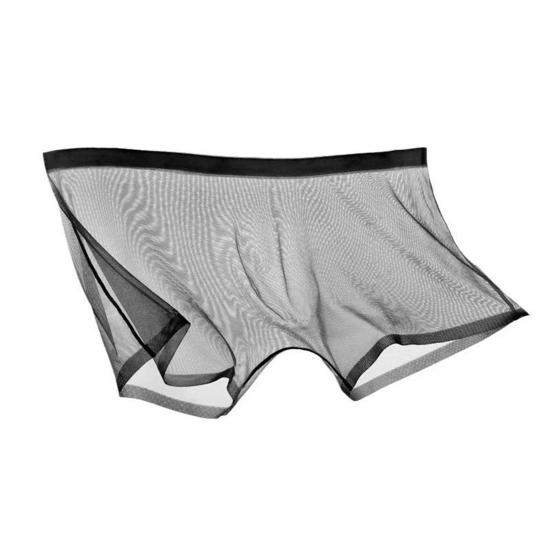 Boxer Underwear Mid-rise Ultra-Thin Seamless Transparent Mesh Yarn Shorts Briefs Solid Color Breathable Lightweight Soft Boxers