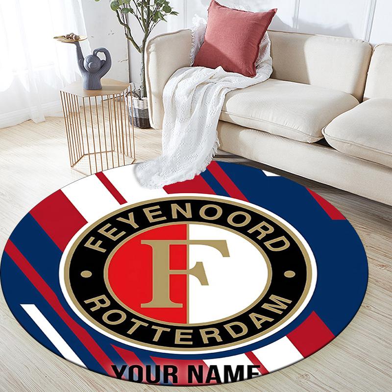 Custom Name Feyenoord Rotterdam Round Area Rug,Carpet Rug for Living Room Bedroom Sofa Playroom Decor,Non-slip Floor Mat