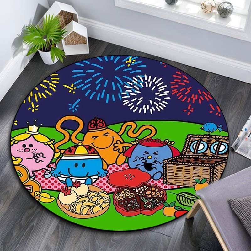 Mr. Men and Little Miss,Round Area Rug,Carpet Rug for Living Room Bedroom Sofa Playroom Decor,Non-slip Floor Mat