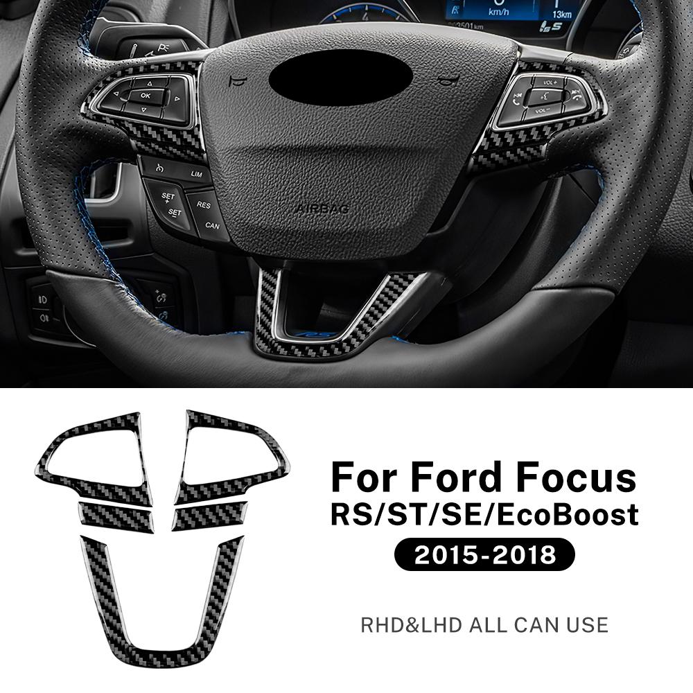 Echte Weiche Kohlefaser Für Ford Focus SE Ecoboost 2015 2016 2017 2018 Auto Lenkrad Knopfrahmen LHD RHD Aufkleber