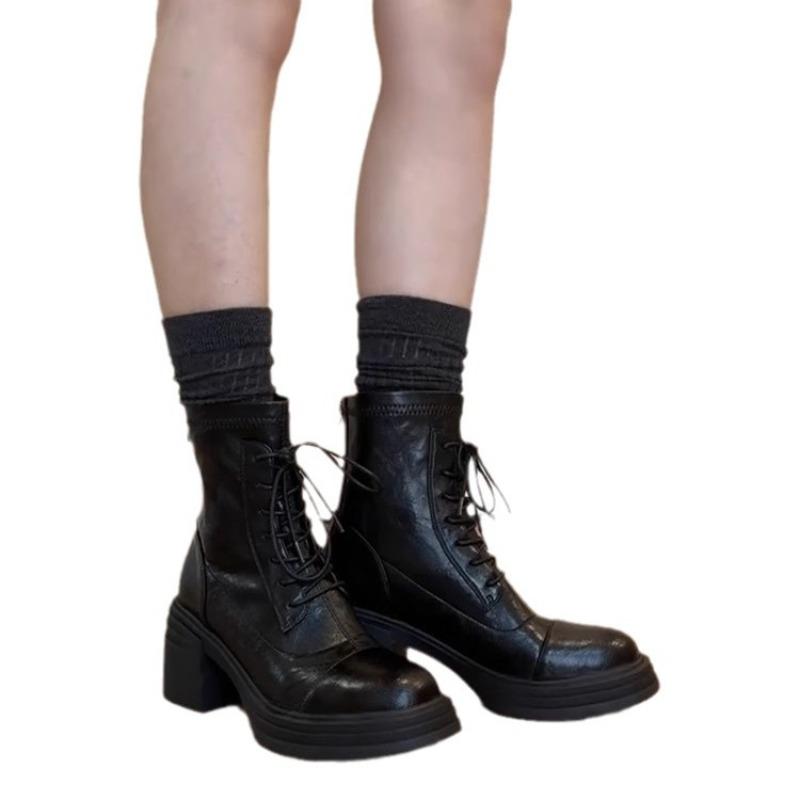High Heels, Thick-soled Versatile Shoes, Women's Lace-up Ankle Boots