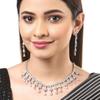 Rhodium Plated Silver Toned White American Diamond Studded Necklace With Earring Jewellery Set For Woment and Girl