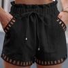 Dame Shorts Para Bomuld Linned Ensfarvet Tynd Udskåret Design Kantlomme Stram Talje Shorts Strandtøj Hvide Klæder