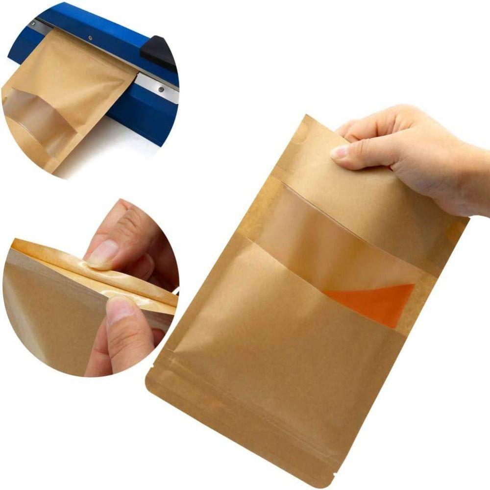 50pcs with Window Kraft Paper Self Sealing Bags Stand Up Food Storage Pouch  Business