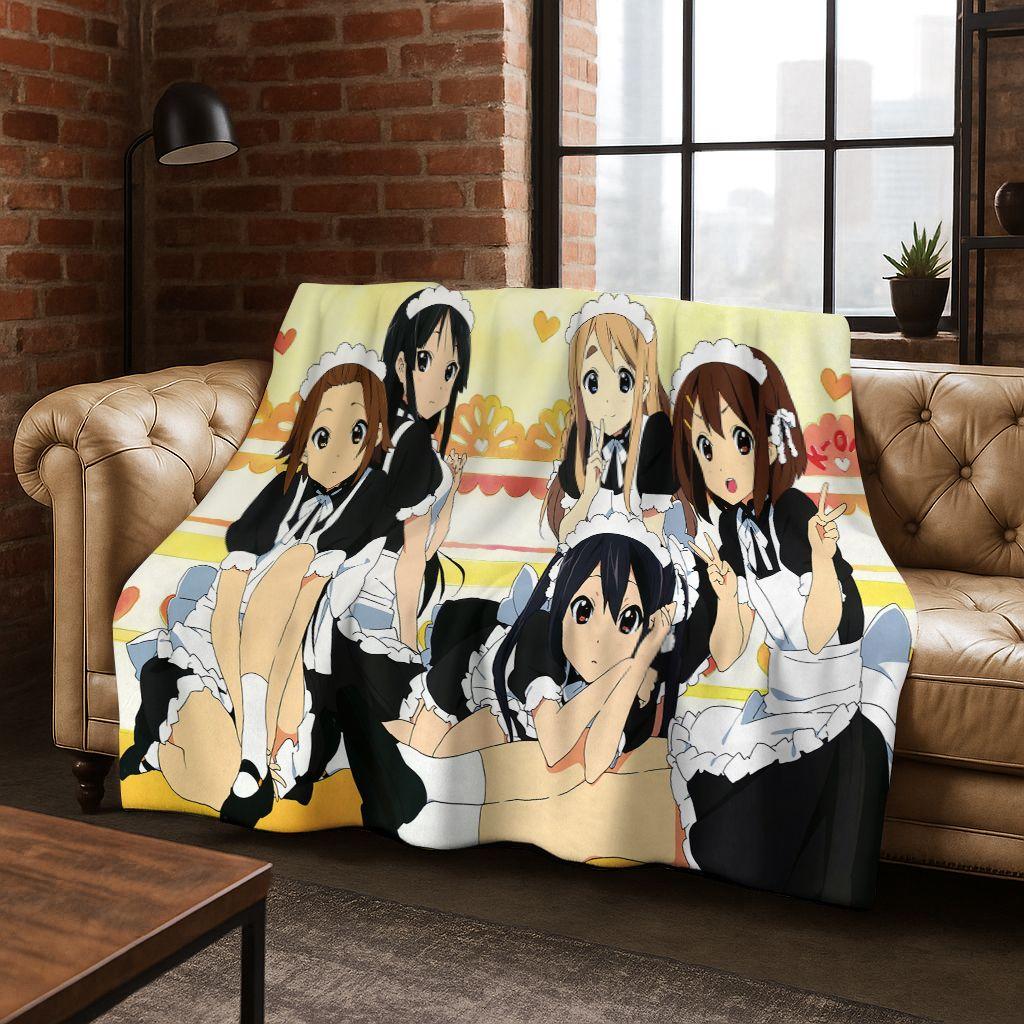 Anime K-ON Kawaii Girl Hirasawa Yui Music Cartoon Flannel Blanket,Cozy Soft Throw Blanket for Home Bedroom Bed Sofa Cover Kid