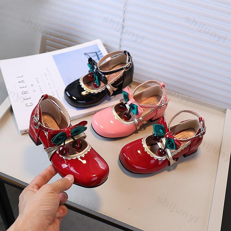 Children Clothing Yulin-001 Girls Leather Shoes Mary Jane Fashion High Heel Shoes Spring Autumn Chic Bowknot Children Wedding Party Kids Princess Dress Shoes Cm