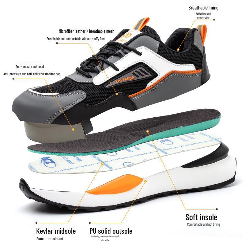 Scarpe antinfortunistiche da uomo ultraleggere con puntale in acciaio: Calzature da lavoro traspiranti, anti-schiacciamento, anti-perforazione, casual, con suola spessa, con suola morbida