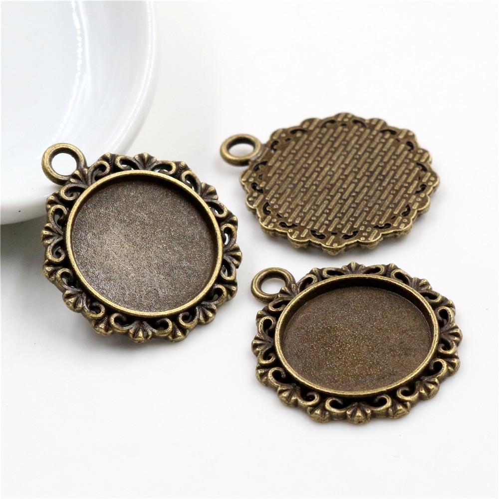 10pcs 18mm Inner Size Alloy Pendant Cabochons Blank Base Setting Bezel Tray DIY Jewelry Making Accessories Findings for Necklace
