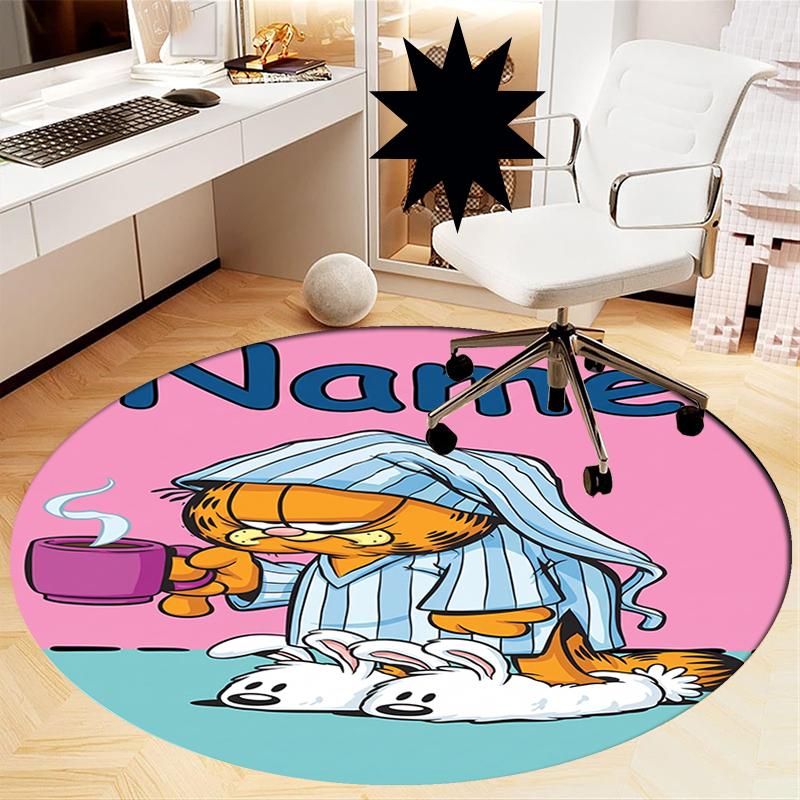 Custom Name Garfield Printed Round Rug Carpet Chair Rug Area Rug Entryway Doormats,for Office Chair Living Room Bedroom Kitchen Room.