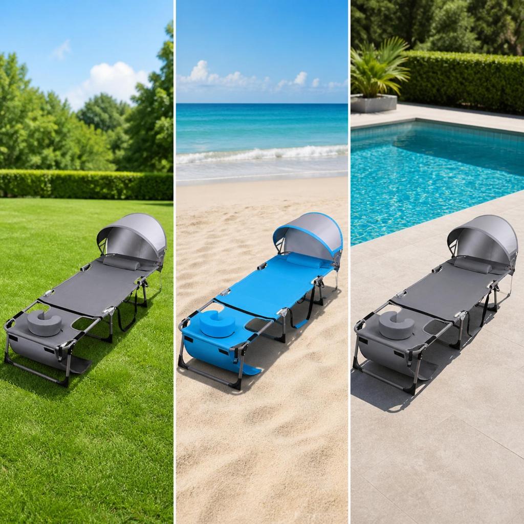 Portable Folding Lounge Bed Foldable Sunbathing for Beach
