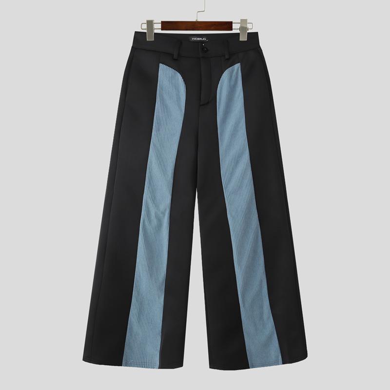

INCERUN Men Zip-up Waist Texture Patchwork Casual Loose Pants Long Trousers 5XL синий