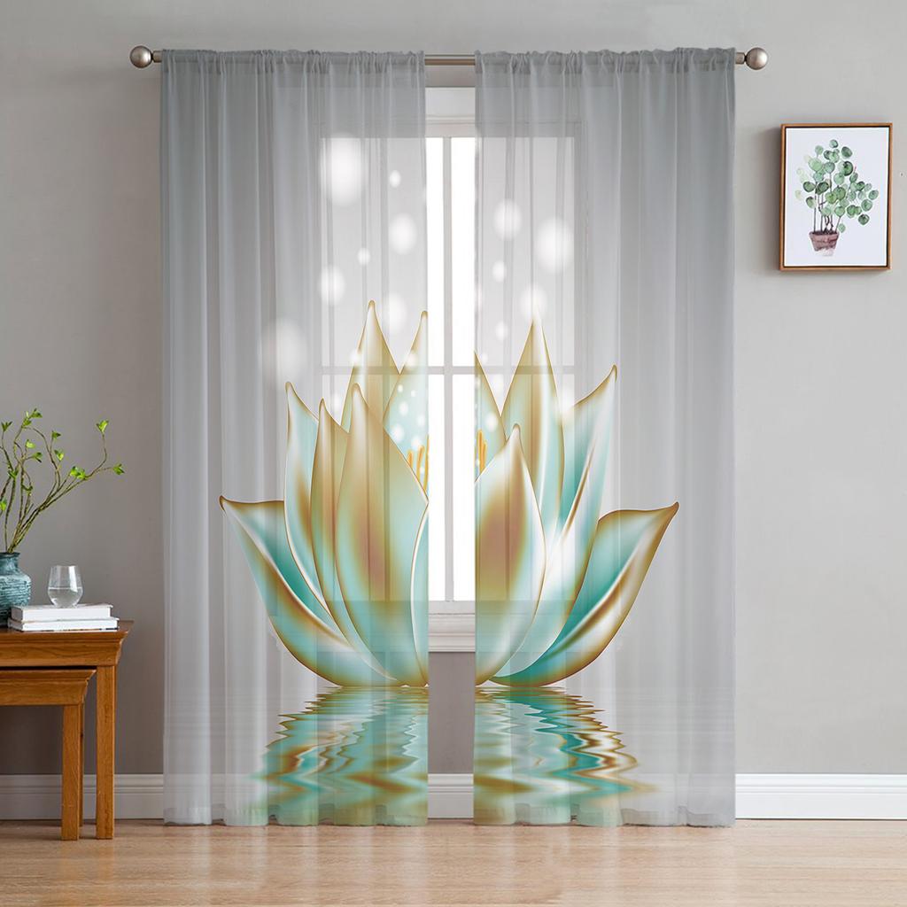 Magischer Lotus auf der Wasseroberfläche, Vorhang für Wohnzimmer, transparente Tüllvorhänge, Fenstervorhänge für das Schlafzimmer, Zubehör, Dekor