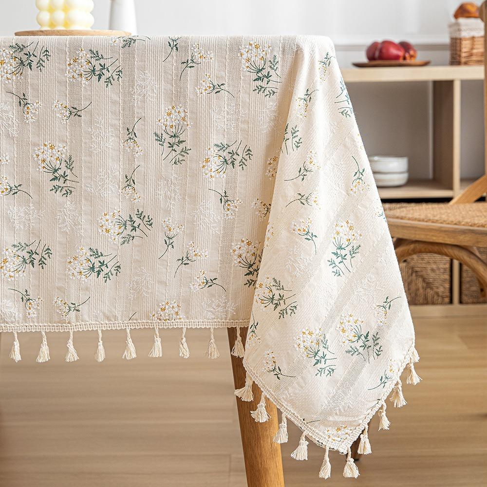 Bohemian Cotton Table Cover Non Slip White Decorative Cloth for Student Dorm Tea Table Dustproof