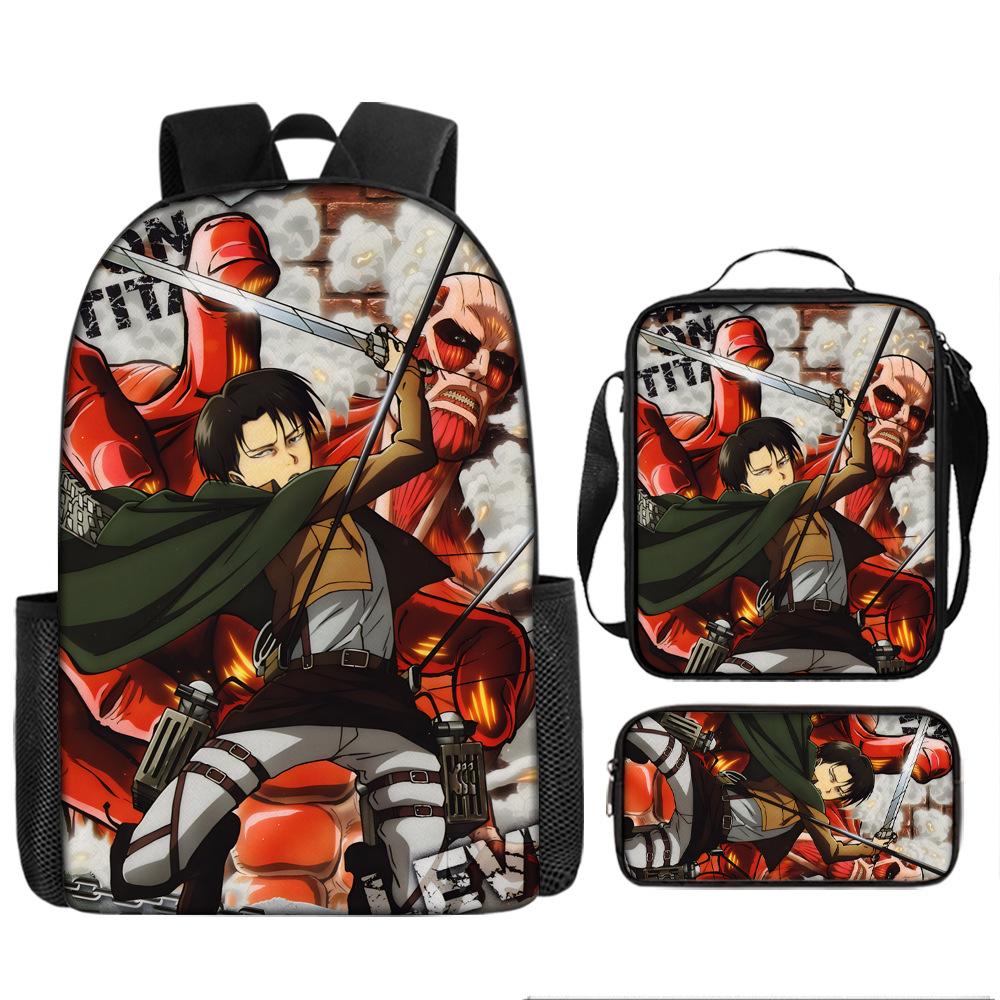 Attack Giant School Bag Anime Men's and Women's Backpacks Student Large Capacity Outdoor Leisure Travel Bag Three-piece Set