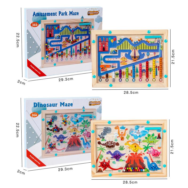 Magnetic Color & Number Maze Montessori Education Toys Board Pen Moving Bead Game Motor Skills Activities Wooden Toys Kids Gifts