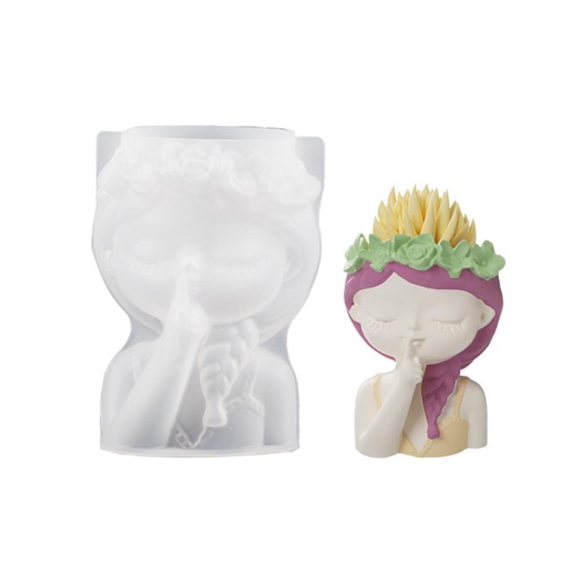 Flower Pot Silicone Mold 3D Girl Succulent Planter Concrete Mold DIY Craft Vase Resin Epoxy Mold DIY Pen Holder Decor