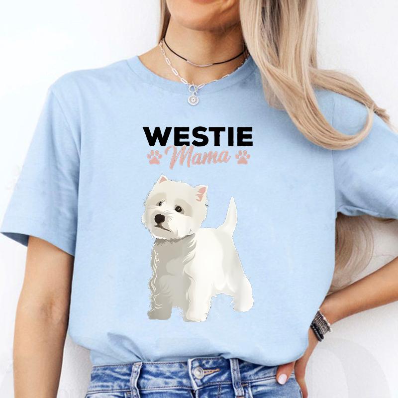 West Highland White Tshirt Terrier Mama Dog Westie Mom Women and Girls Casual Street Wear Breathable Shirts Dog Mom Clothing