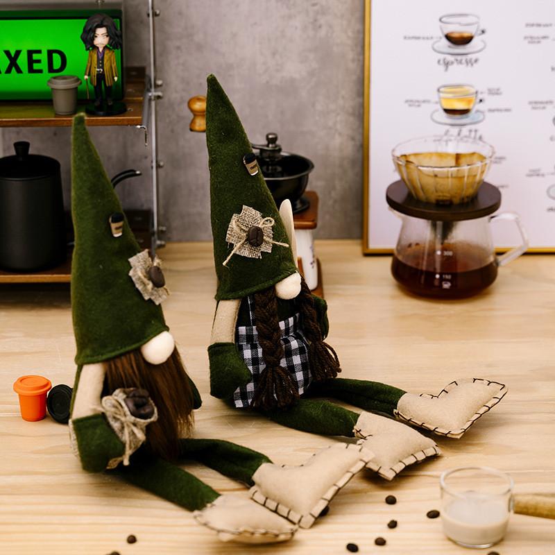 Unique Green Hat Hanging Leg Coffee Gnome Plush Doll Ideal For Festive Home Accents