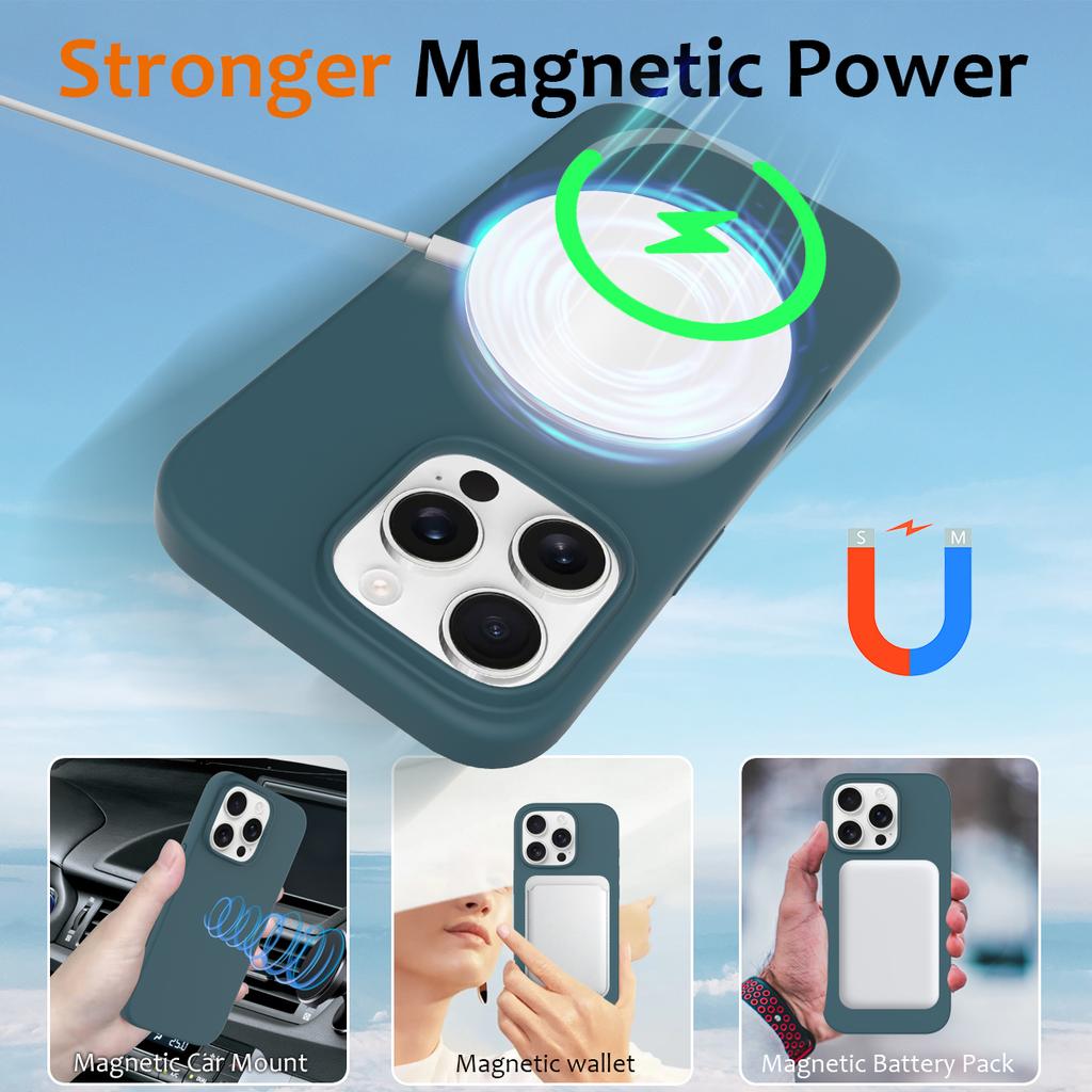 For iPhone 16 Pro Case Compatible with MagSafe Liquid Silicone Phone Cover with Camera Touch Control Button