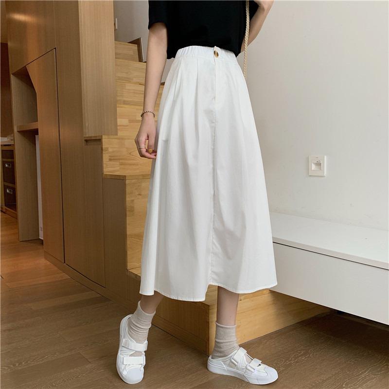 

Hong Kong Style Plus Size A-line Midi Skirt - Korean High Waist Slimming Puff Design 2XL белый