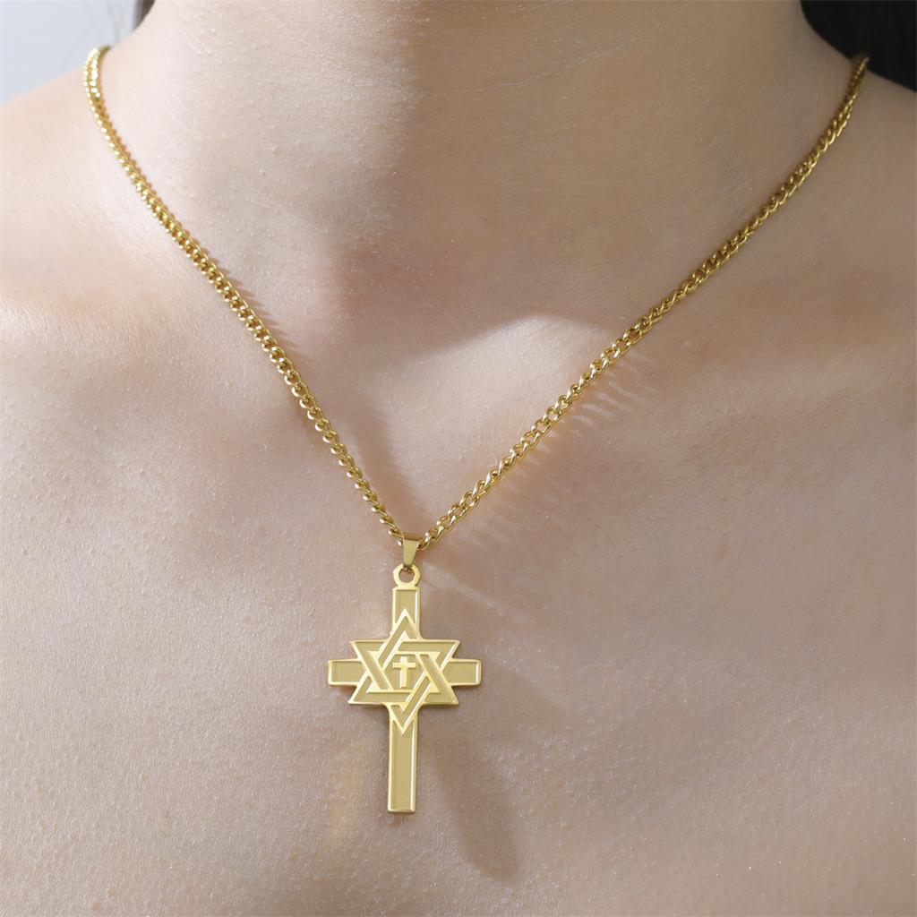Star of David Cross Necklaces Stainless Steel Vintage Six-pointed Star Pendant Chain Women Men Protection Amulet Jewelry