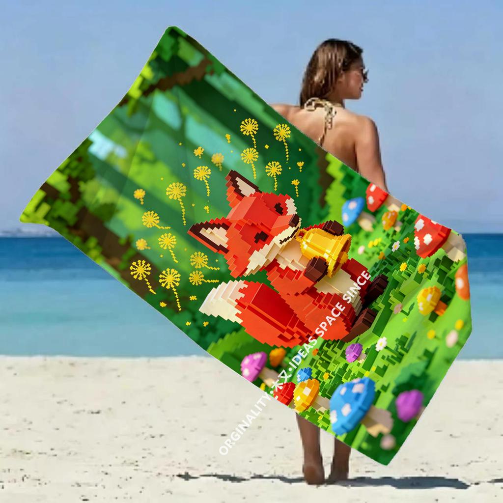 Pixel Fuchs Wald Strandtuch Gemustert Sonnenschutz Und Winddicht Geeignet Für Schwimmbad Camping Reisen