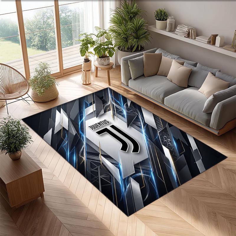 Juventus FC bedruckter Flanell-Teppich rutschfest weicher Polyester-Bodenbelag Indoor-Dekormatte für Schlafzimmer Wohnzimmer Sofa