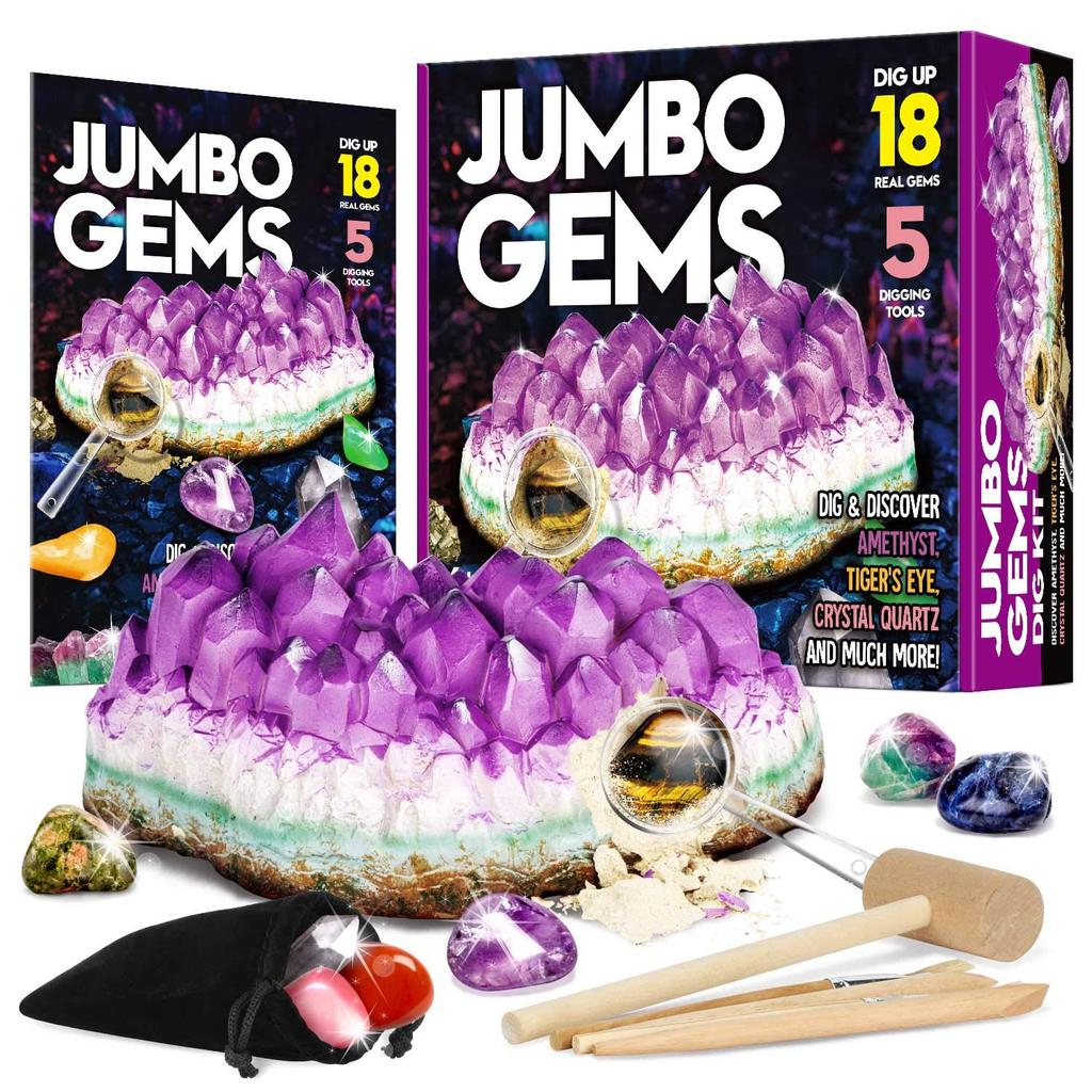 XXTOYS Gemstone Excavation Crystal Discovery Christmas Crystal Ore Kids Geology Gift Kit, Toy, Kit, Gift, Mining, Specimens, Amethyst, 18-Piece Set,