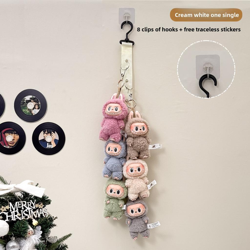 Cartoon Plush Doll Storage Strap Wall Hanging Organizer with Hooks