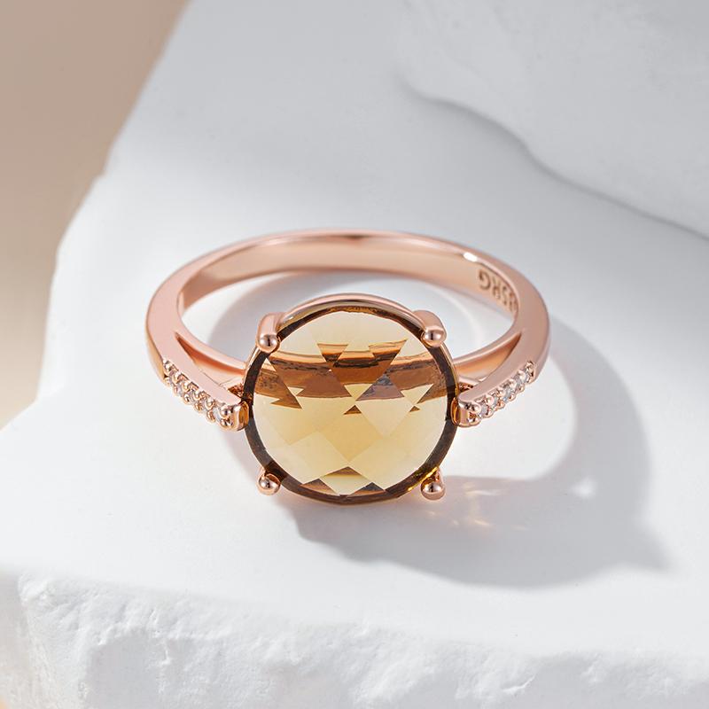 Modischer Runder Helles Braun Natürlicher Zirkon Brautring Für Damen Einfach Roségold Farbe Hohe Qualität Tägliche Schmuckstücke