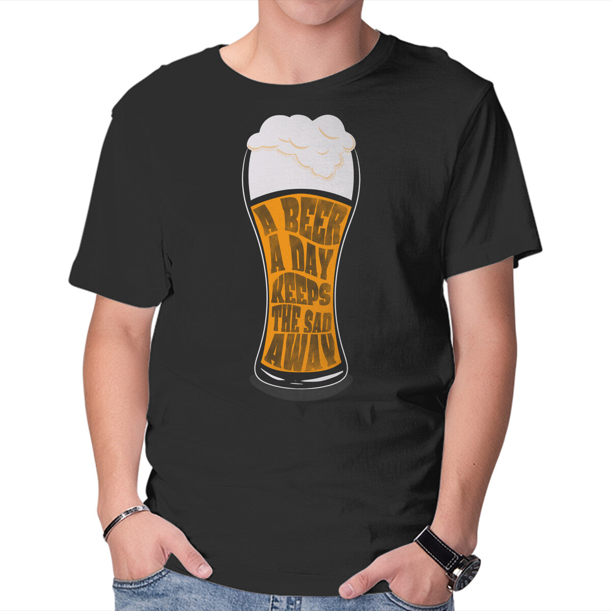 Unisex Crew Neck T-Shirt A Beer A Day Graphic Short Sleeve Casual Tee XS